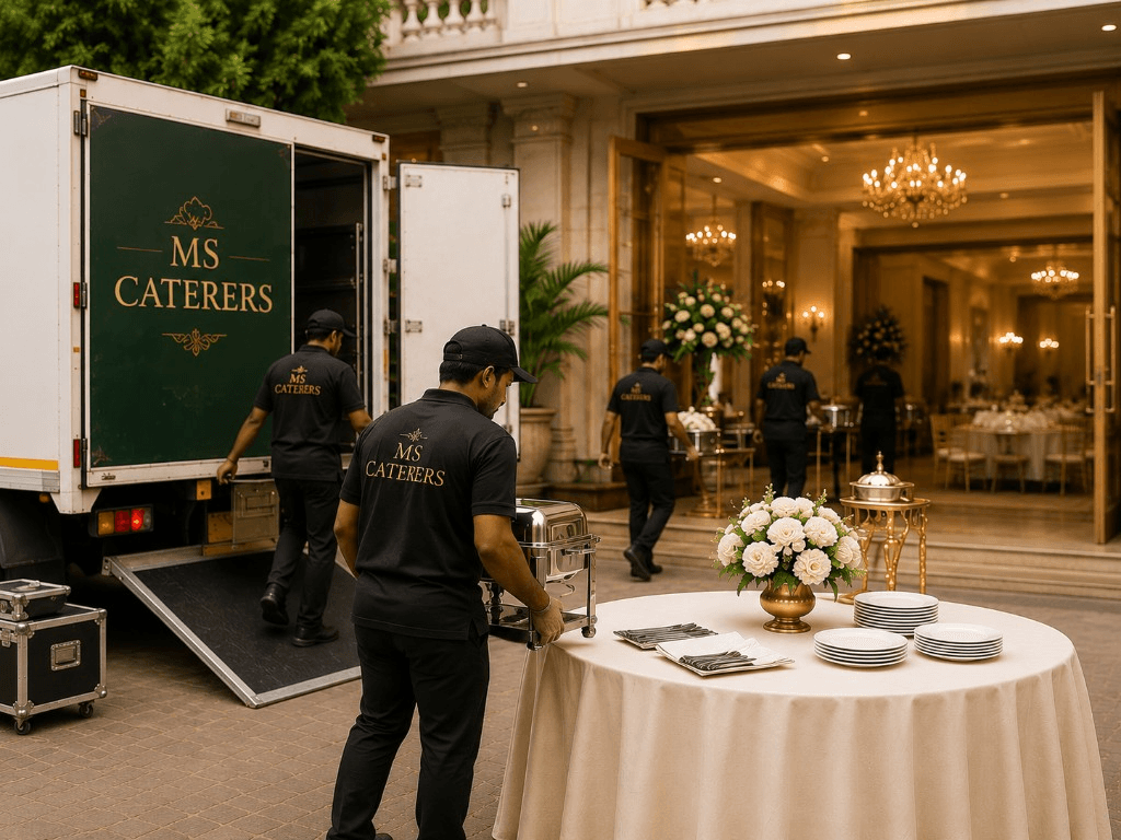 MS Caterers team arriving at the venue with equipment